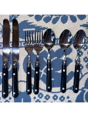 Vintage Le Prix Flatware Black Handle Stainless 18/8 Set 7 Mixed Lot